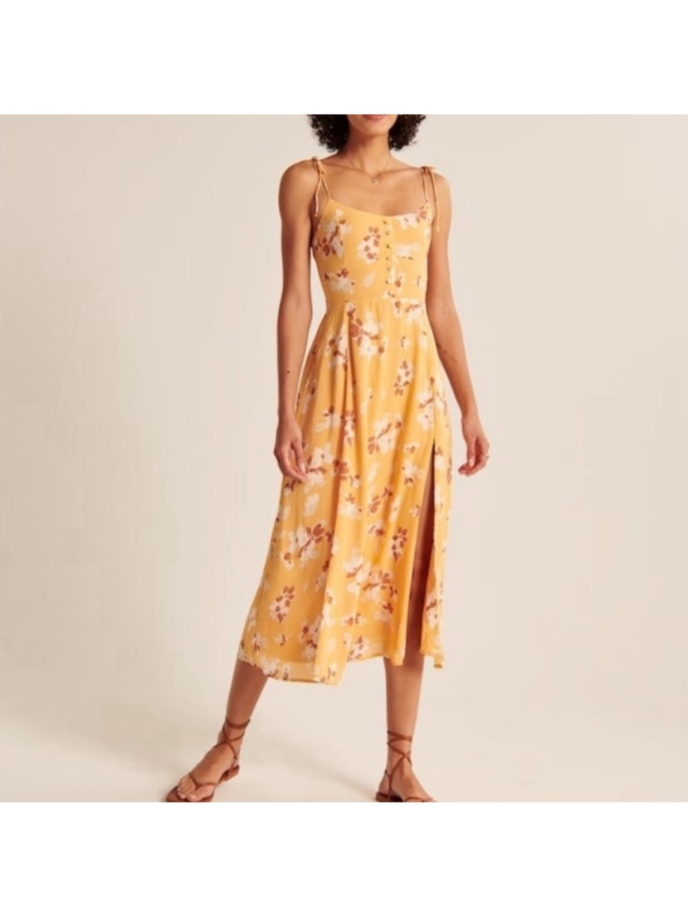 Abercrombie yellow floral tie strap midi dress petite small BRAND NEW WITH TAG